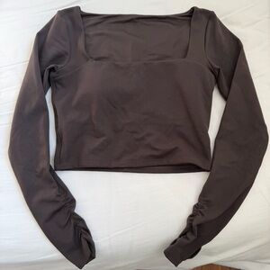 Gilly Hicks Chocolate Brown Active Recharge Square-Neck Long Sleeve Top